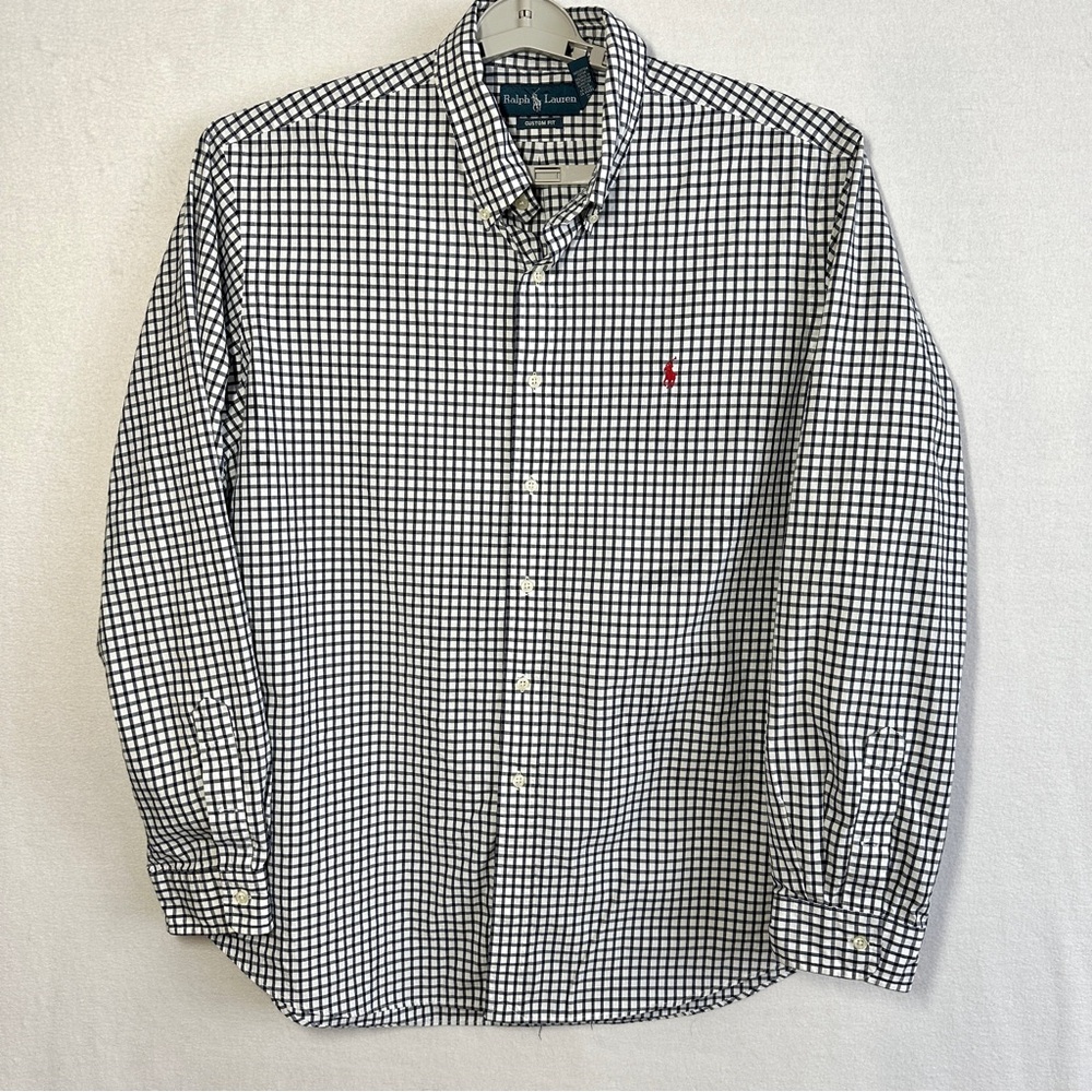 Ralph Lauren Oxford Shirt Men's XXL Navy Blue White Plaid Checkered Logo
